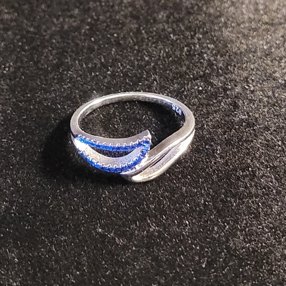 Solid 925 Sterling Silver Blue Wave Ring - Picture 2 of 5